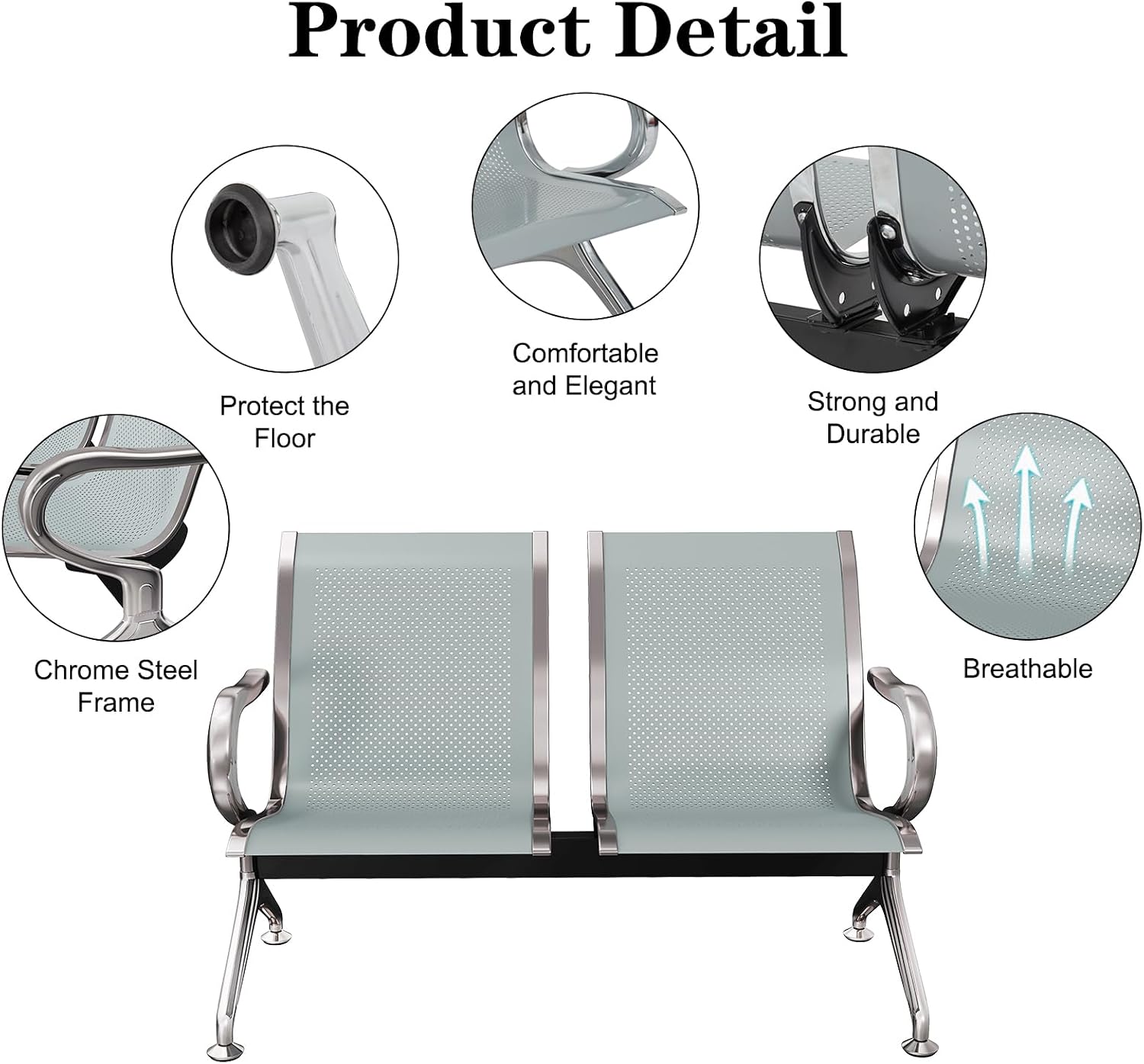Kinfant Silver Waiting Room Chair Set - 2-Seat Waiting Room Bench Office Guest Reception Chair with Armrest for Airport Hospital Bank Salon Lobby(Sliver Mesh, Set of 2)