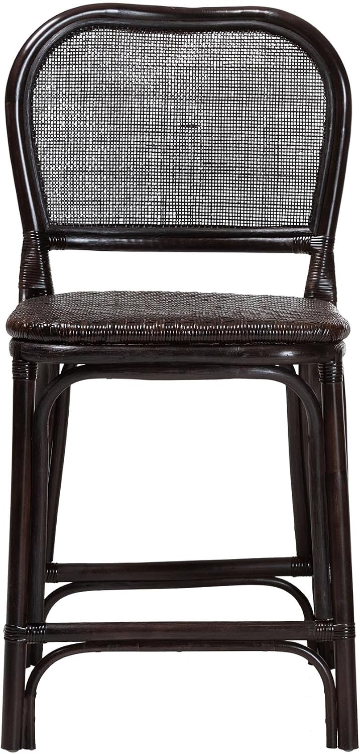 Bali & pari Irene Natural Rattan Counter Stool - Handwoven Wicker Accent Stool with Lattice Backrest for Kitchen Island Seating