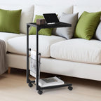 C Shaped End Table Small Side Table with Wheels Slide Under Couch Table for Sofa Adjustable Height C Table with Metal Frame for Living Room Bedroom Bedside, Black