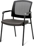 CLATINA New Classic Reception Guest Chair with Mesh Back and Armrests, Ergonomic Stacking Chair with Thickened Seat Cushion for Office Conference Waiting Room, Black (1 Pack)