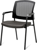 CLATINA New Classic Reception Guest Chair with Mesh Back and Armrests, Ergonomic Stacking Chair with Thickened Seat Cushion for Office Conference Waiting Room, Black (1 Pack)