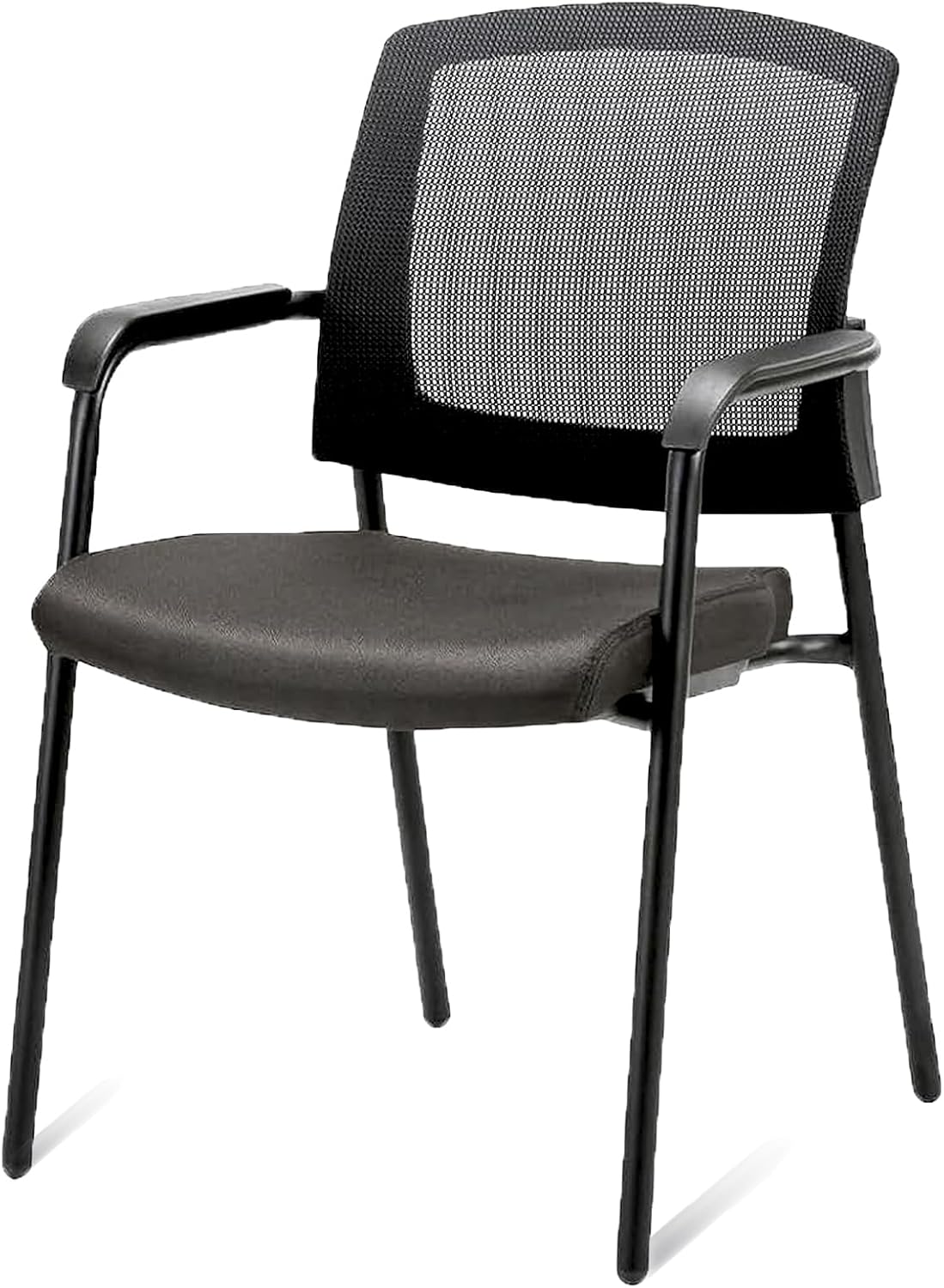 CLATINA New Classic Reception Guest Chair with Mesh Back and Armrests, Ergonomic Stacking Chair with Thickened Seat Cushion for Office Conference Waiting Room, Black (1 Pack)