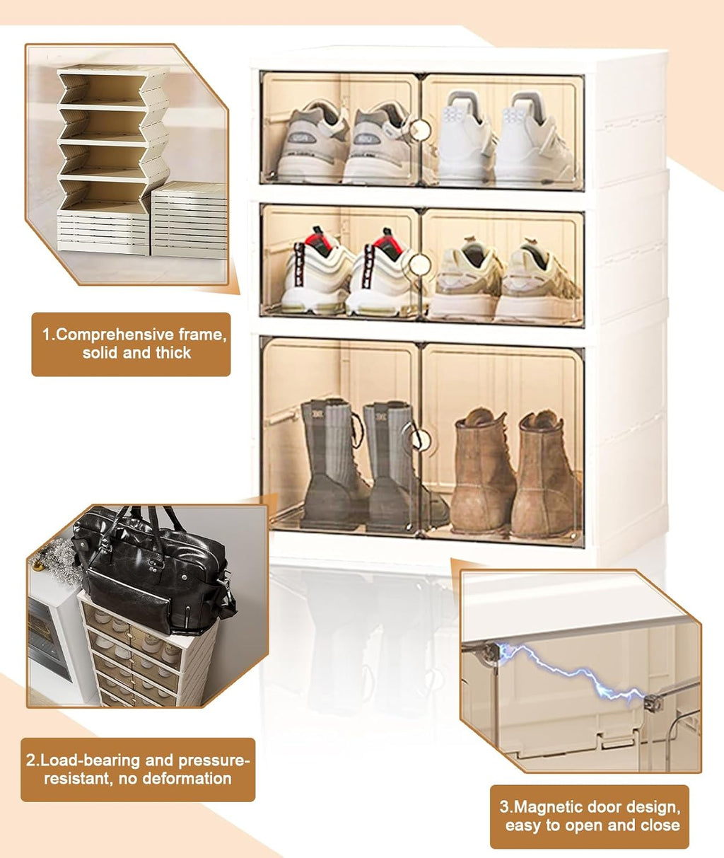 9 Tiers 18 Pairs Foldable Shoe Rack, Large Shoe Storage with Magnetic Clear Door, Easy Assembly and Freely Movable Shoes Organizer, Large Capacity Shoe Shelf for Living Room, Cloakroom, Entryway