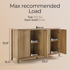 OAKHAM HOME Buffet Cabinet Fluted Sideboard 56" Accent Cabinet with Adjustable Shelves 4 Doors Modern Storage Credenza for Living Room Kitchen Hallway,Golden Oak