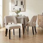 keoni Wooden Dining Chairs Set of 4, Mid Century Modern Upholstered Dining Room Chairs with Black Wood Legs, Fabric Farmhouse Kitchen Chairs with Foot Pegs for Dining Room, Beige
