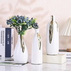 White and Gold Vase Set of 3, Modern Ceramic Decorative Vases for Living Room, Bedroom, Art Decor, Mantle, Home Event Decor, Office Decorative, Weddings, Rustic & Farmhouse (White Gold)