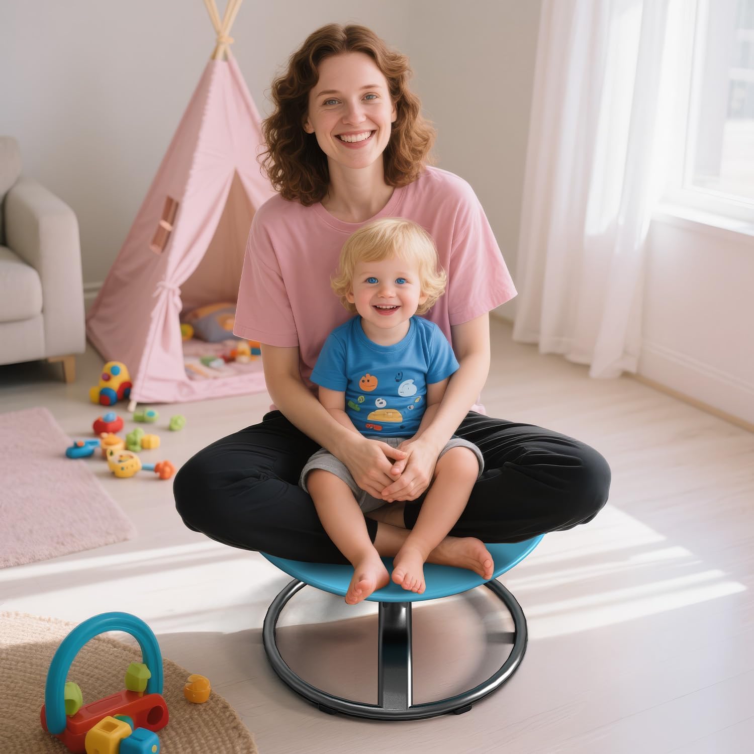 Spinning Chair for Autistic Kids - Sensory Spinning Chair with Safety Handle & Non-Slip Design Sensory Toys for Kids with Autism(Blue)