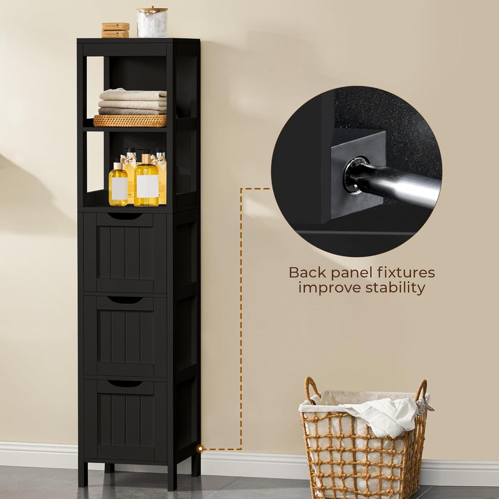 Yaheetech 56”H Bathroom Storage Cabinet, Narrow Freestanding Floor Cabinet with 3 Drawers & 2 Shelves, Tall Slim Bathroom Organization for Living Room/Hallway/Small Space,Black