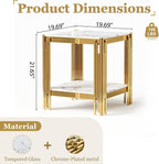 19" Square White Faux Marble End Table with Gold Mirror-Finish Stainless Steel Frame, Luxury Modern 2-Tier Side Table for Living or Bedroom