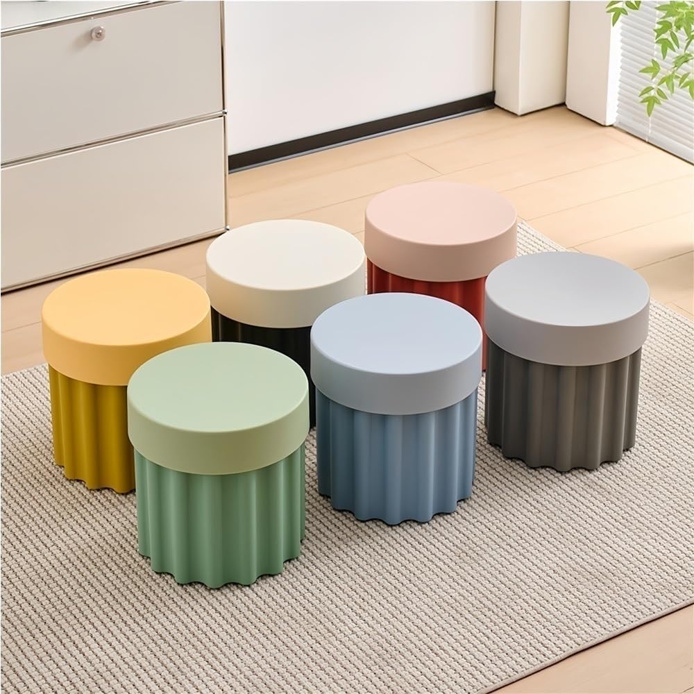 Storage Round Side End Table, Small Coffee Table with Stool Lids, Creative Pla Sofa Table for Living Room, Home and Office(Blue)