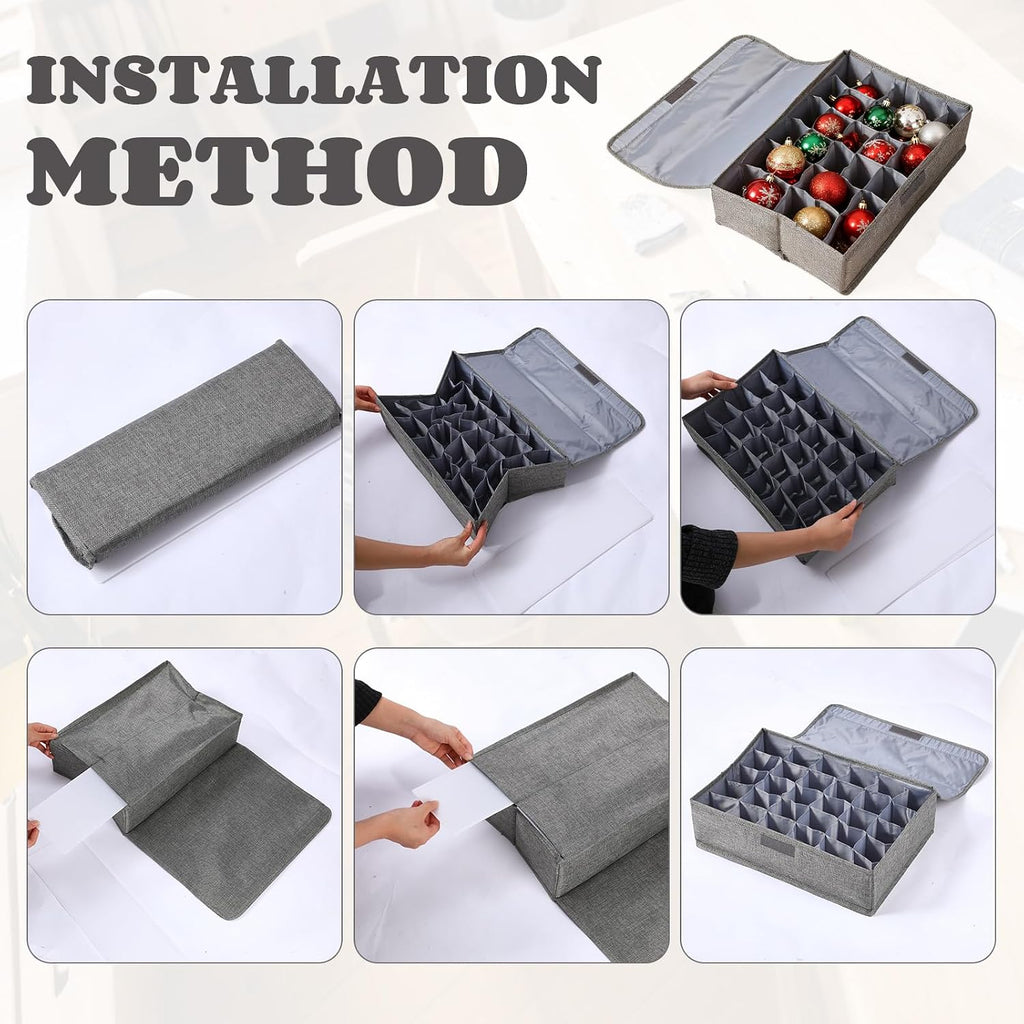 1 Pcs Light Bulb Organizer Storage Box Ornament Storage with 30 Dividers Foldable Bulbs Organizer with Lid Sturdy PP Board Fits Various Standard Dustproof Fabric Case for Home Vbs (Grey)