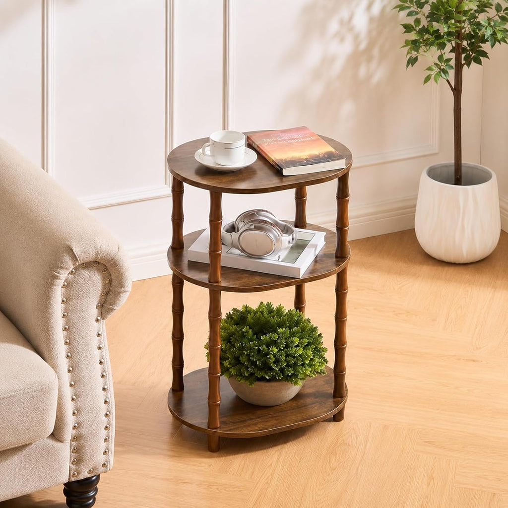 Side Table, 3-Tier Oval Accent Small End Table, Modern Oval Nightstand Accent Table for Small Space, Bedrooms, Living Room, Easy to Assemble, Rustic Brown