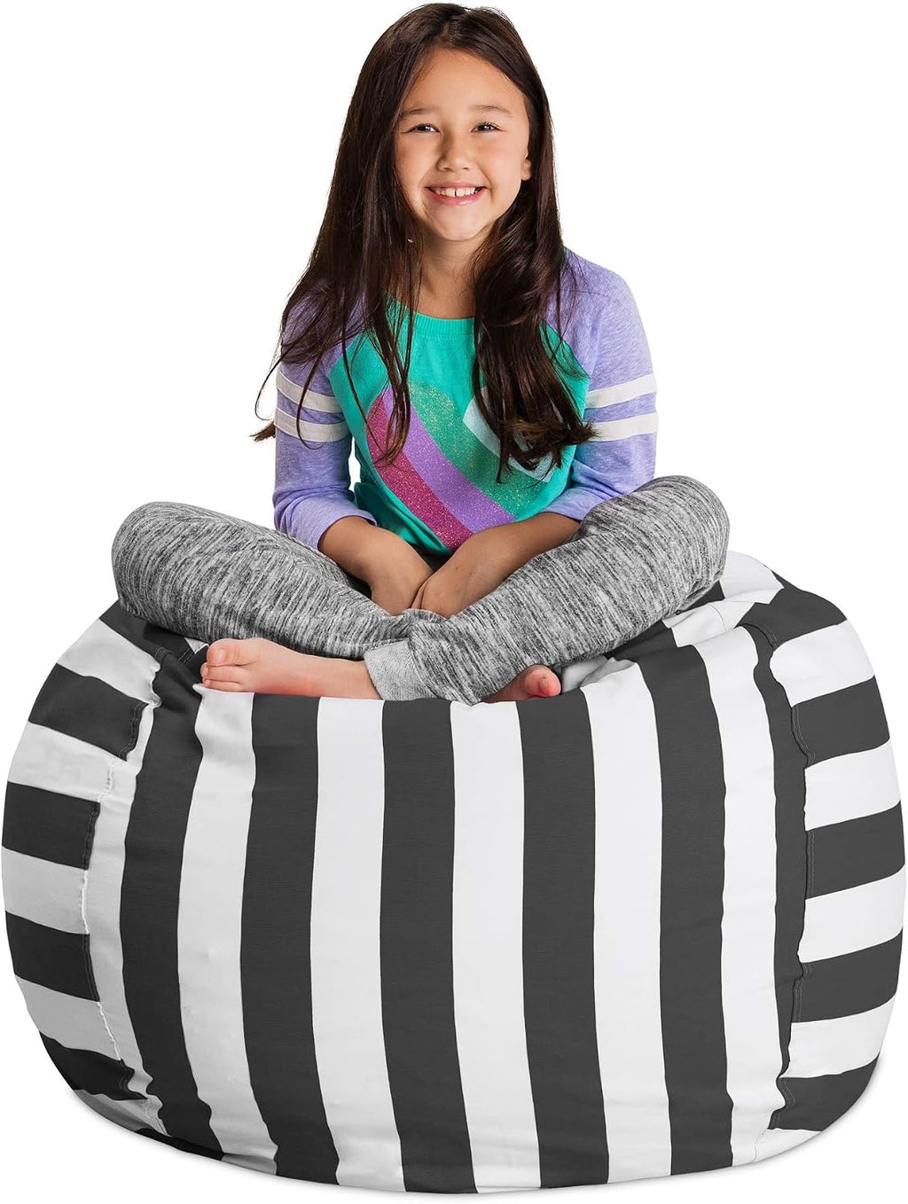 Posh Stuffable Kids Stuffed Animal Storage Bean Bag Chair Cover - Childrens Toy Organizer, Large 38" - Canvas Stripes Gray and White