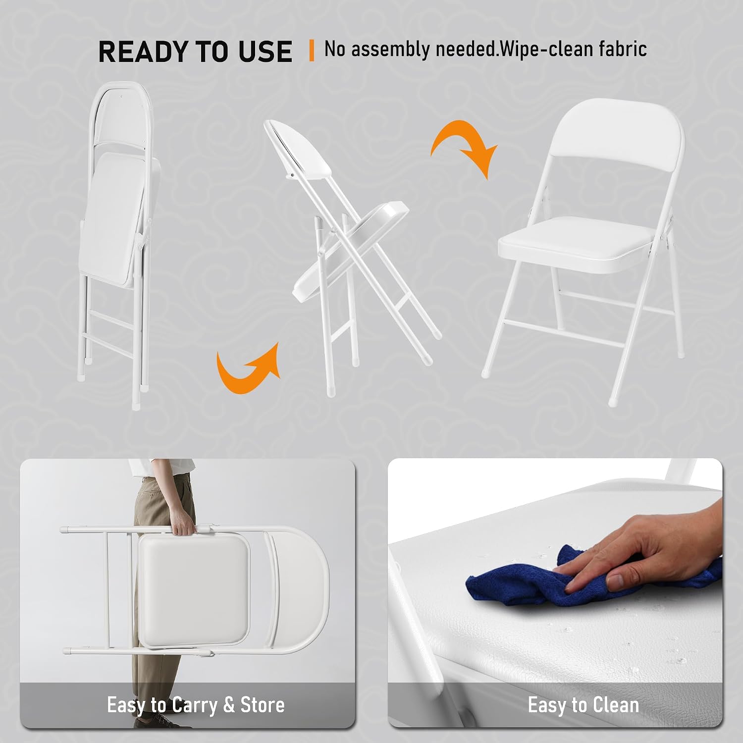 SEALAMB 16 Pack Folding Chairs with Cushion Seat, Heavy Duty Metal Frame Portable Stackable Chairs for Wedding Party Office School Church Events, Indoor Outdoor Use, 350 lb Capacity,White