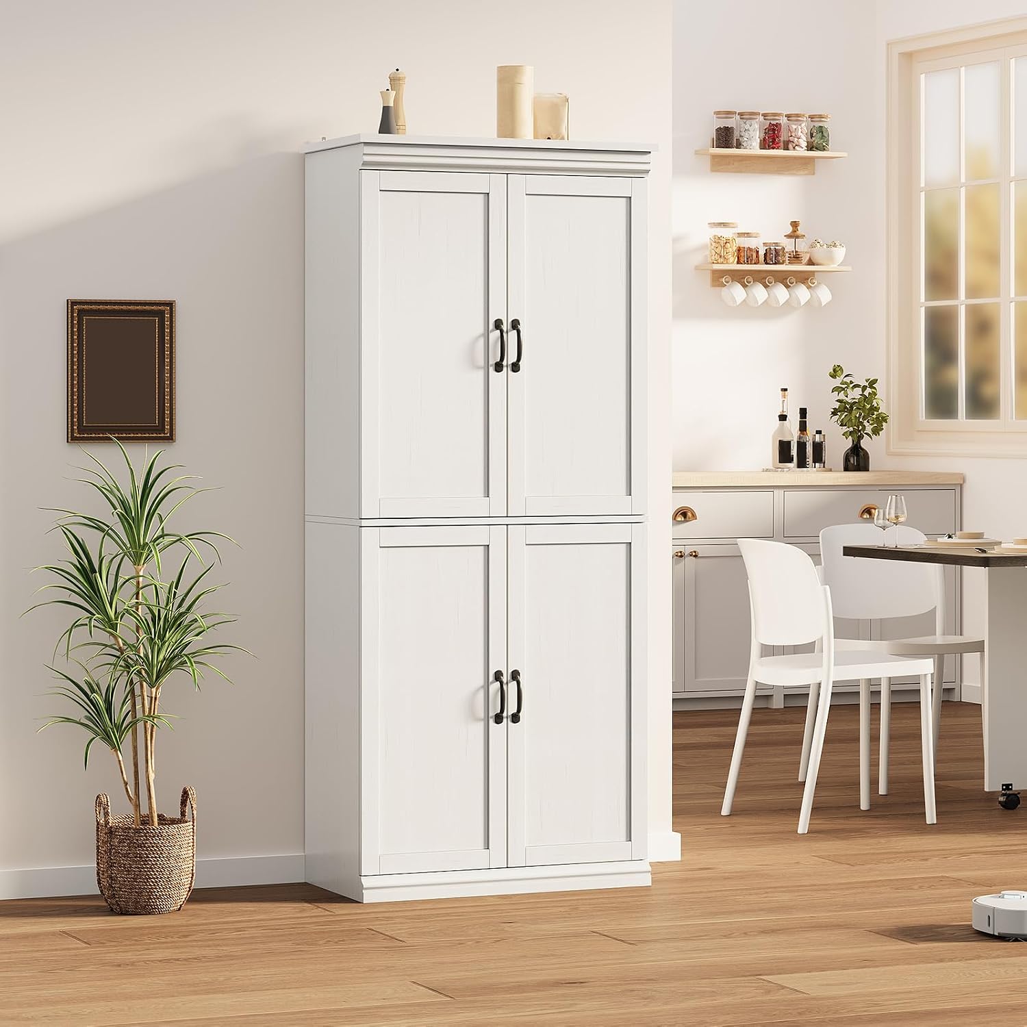 70" Tall Kitchen Pantry Cabinets Pantry Cabinet with 2 Doors and 3 Adjustable Shelves, Freestanding Cupboard, Modern Storage Cabinet for Living Room, Kitchen