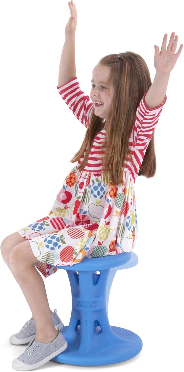 Simplay3 14" Play Around Wiggle Chairs 2-Pack, Kids Wobble Stools for Ages 5-8, Improved Focus and Attention - Blue, Made in USA