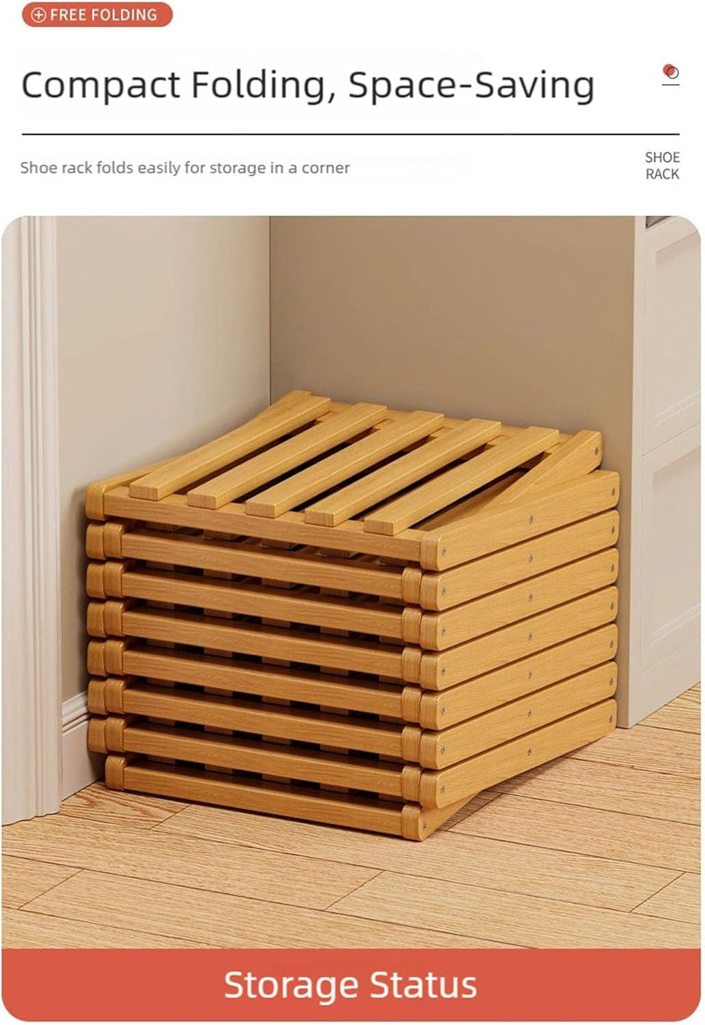 Foldable Shoe Rack, 1 Pack Multi Tier Bamboo Vertical Shoe Organizer Tall for Multifunctional Narrow Shoe Shelf, Space Saving Footwear Holder Unit for Entryway Closet Corner Hallway