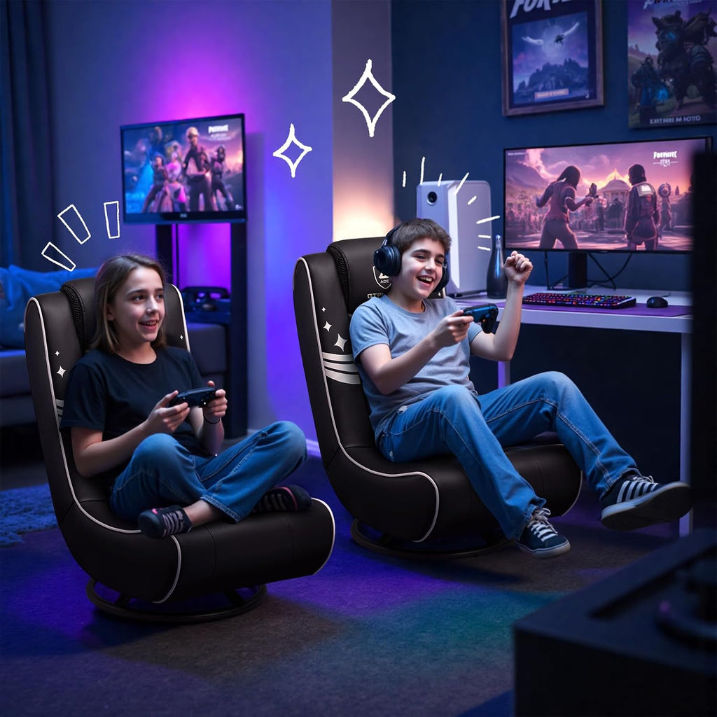 GTPLAYER Floor Gaming Chair Foldable Swivel Floor Chairs for Kids Boys Comfy Video Game Seat with 360° Multipurpose for Gamers, Bedroom or Game Room(Black-Gold)