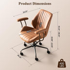 Mid Century Modren Office Chair,Mid Back Ergonomic Executive Chair with Lumbar Support, Computer Desk Swivel Task Chair with Wheels, Faux Lether Suede Fabric Home Chair, Brown