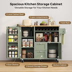 knoworld Rolling Kitchen Island with Storage Cabinet, 41.3'' Width Kitchen Cart with Desktop Drop Leaf Countertop, Portable Mobile Island with Towel Rack, Spice Rack Shelf and Lockable Wheels, Green