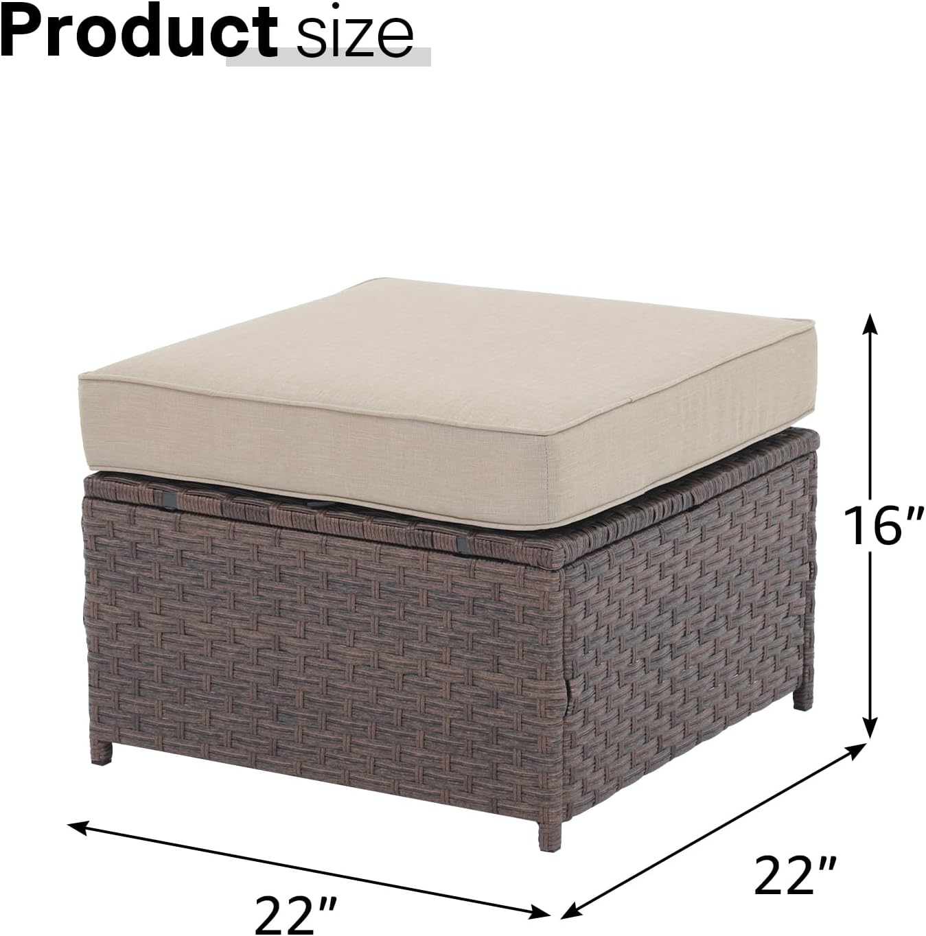 SUNSITT Outdoor Patio Ottoman Set of 2, All Weather Rattan Outdoor Ottoman Set, Brown Wicker Footstool Ottoman Footrest Seat w/Olefin Beige Cushions for Balcony, Porch and Deck