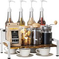 Coffee Syrup Rack Organizer for Countertop, 4 Syrup Bottles Holder Stand for Tabletop, Bar Organizer for Coffee Supplies, Wine Storage Rack for Home Bar, Kitchen, Café Shop, White