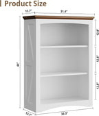 IRONCK 43" Tall Bookcase, 3 Tier Bookshelf with Thick Open Storage Shelf, 33in Wide Floor Standing Book Shelf for Home Office, Living Room, Bedroom, White