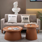 19.69" Round Light Terracotta MGO End Table for Indoors and Outdoors, Mid-Century Modern Magnesium Oxide Fluted Base Side Table, Circle Fluted End Table for Living Room Patio