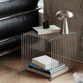 Modern Square Stainless Steel Side Table,Retro Geometry Metal End Table,Stackable Wire Cube Storage Rack for Living Room,Office,Bedroom Nightstand