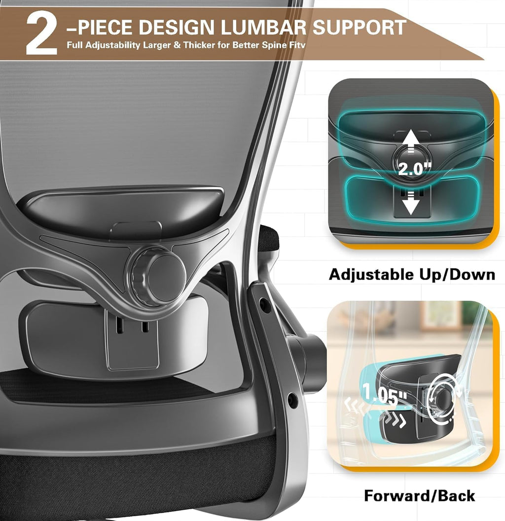 Ergonomic Office Chair - High Back Desk Chair with Adjustable Lumbar Support, Breathable Mesh Back, 330LBS Capacity, Easy Assembly, for Home Office Executive Computer Task