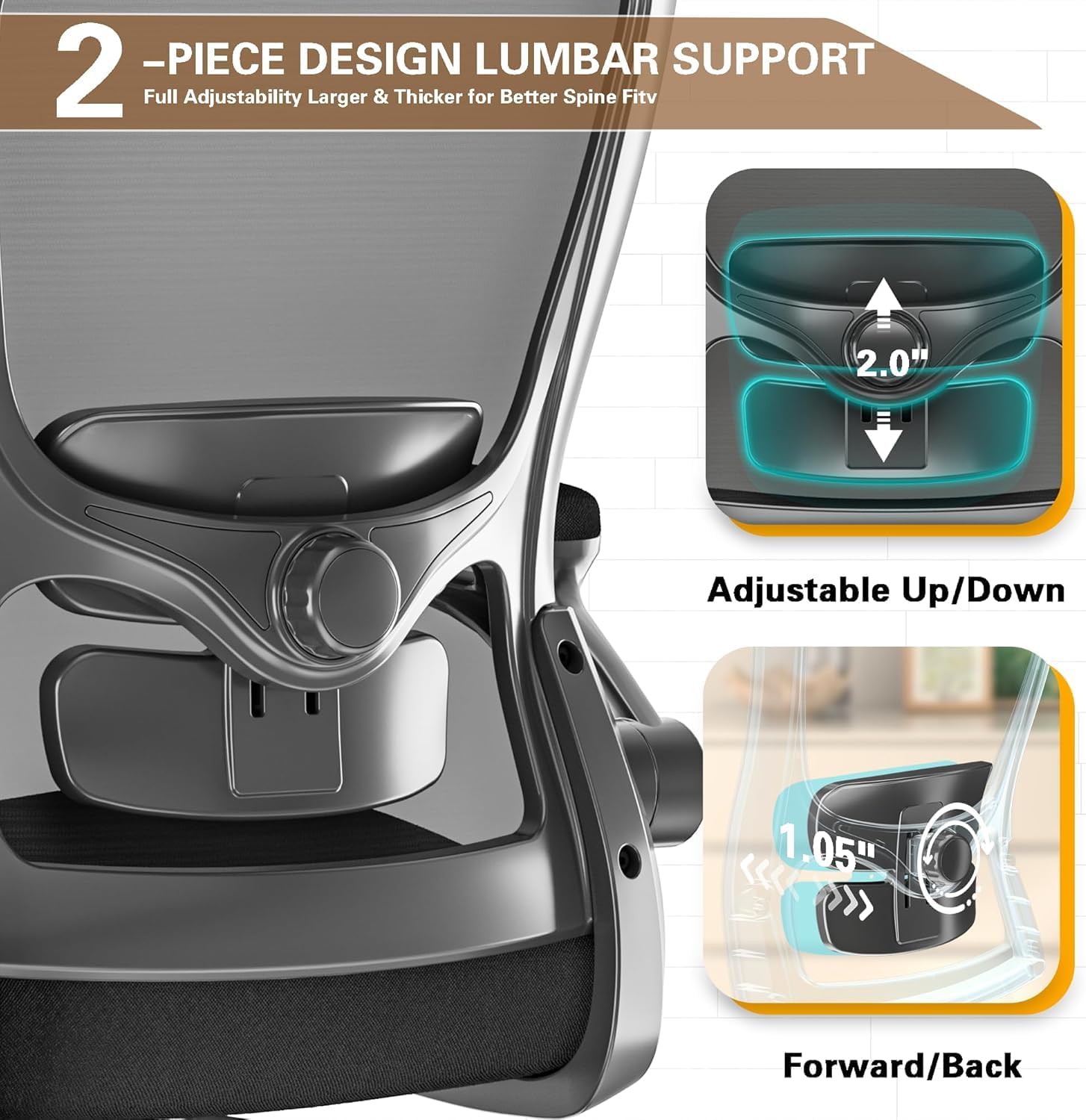 Ergonomic Office Chair - High Back Desk Chair with Adjustable Lumbar Support, Breathable Mesh Back, 330LBS Capacity, Easy Assembly, for Home Office Executive Computer Task