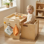 Montessori Table and Chair Set - Adjustable Toddler Weaning Table with Storage Box & Table Mat, Baby Furniture Gift for 1-3 Year Old Kids Learning, Play and Mealtime