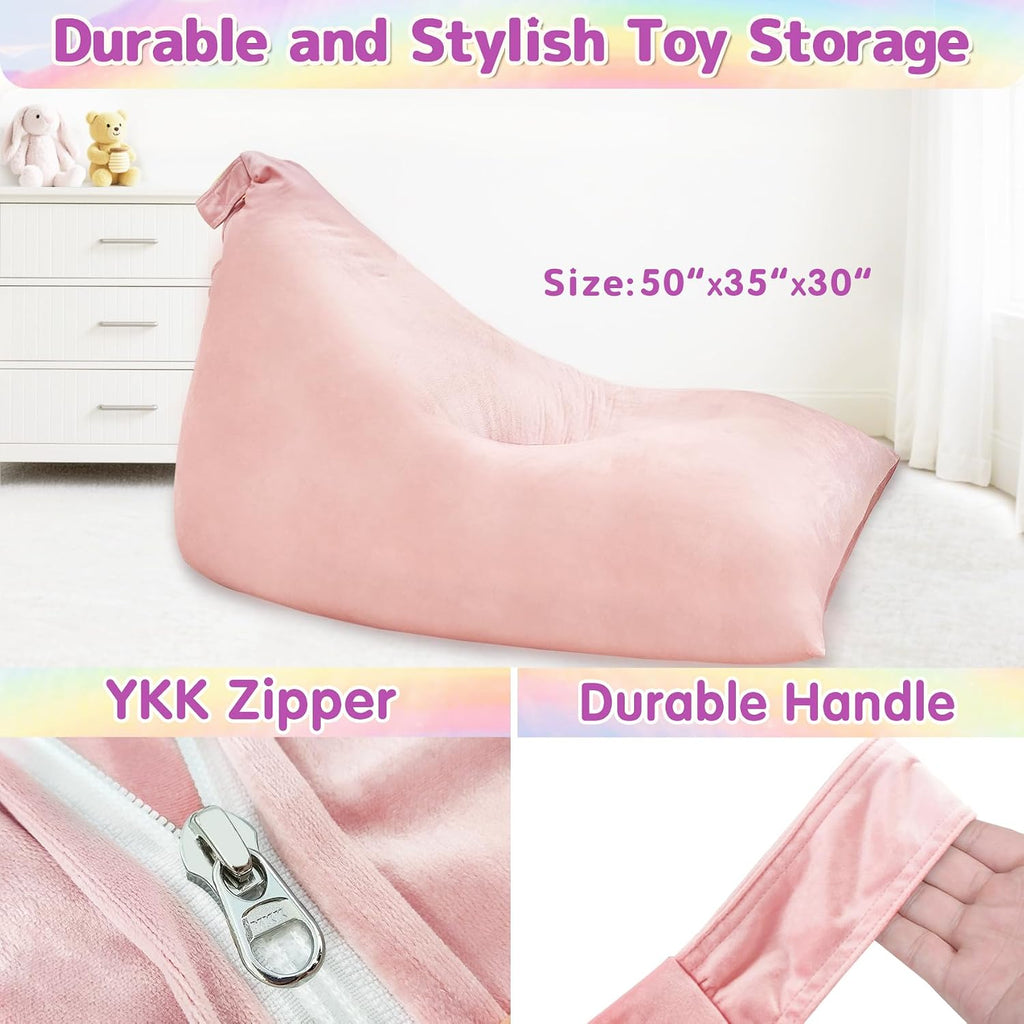 Jorbest Stuffed Animals Storage Bean Bag Chair for Kids and Adults, Luxury Velvet Stuffed Animals Bean Bag Storage, Cover Only(Sweet Pink 200 L/52 Gal)