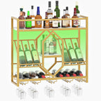 HOOBRO Wall Mounted Wine Rack with LED Light, 31.5" Wine Shelf, 3 Tier Wine Bottle Display Shelf with Glass Holder, Hanging Bar Liquor Storage Rack, for Kitchen, Bar, Gold and White DW73DBJ01