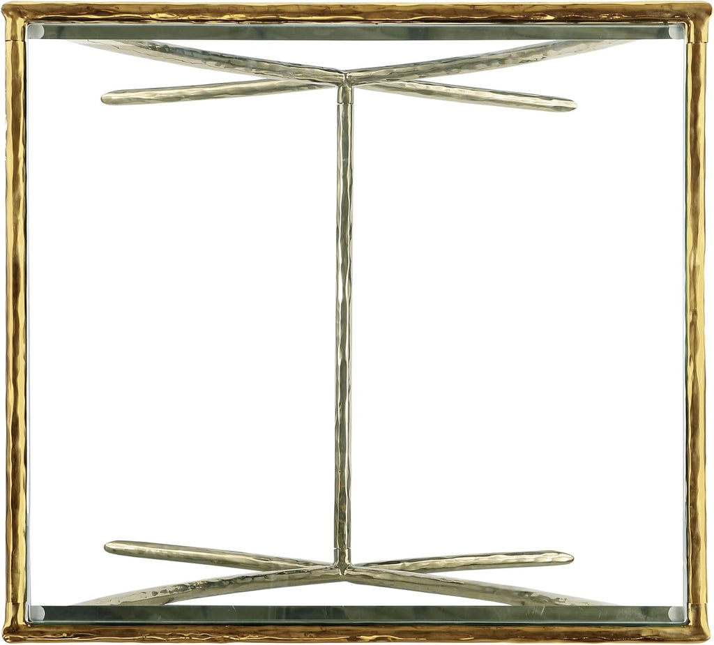 Furniture of America Zayen Glam 22-inch Metal Side Table with Tempered Glass Tabletop and Curved Base, Hammered Stainless Steel Frame for Bedroom, Living Room, Home Office, Gold
