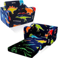 Toddler Couch, Glow in the Dark Dinosaur Kids Couch, 2-in-1 Foldable Flip Open Kids Sofa Chair for Reading, Playtime and Playroom, Gift for Boys and Girls