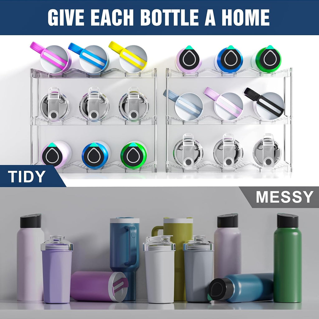 Stackable Water Bottle Organizer for Cabinet, Bottle and Other Tumbler Organizer for Kitchen Cabinets,Clear Stackable Water Bottle Holder and Wine Rack