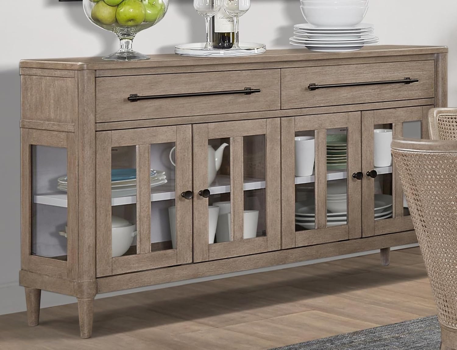 Dining Cabinet with Glass Doors and Ample Storage Space,for Kitchen