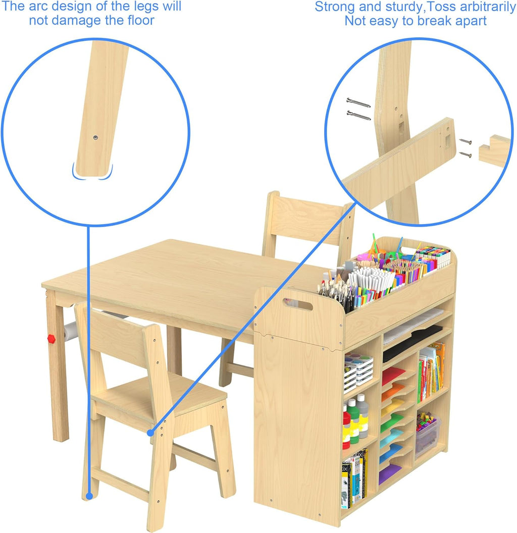 GDLF Kids Art Table and Chairs Set, Craft Desk with Large Storage and Portable Art Supply Organizer for Children Ages 8-12, 47" L x 30" W
