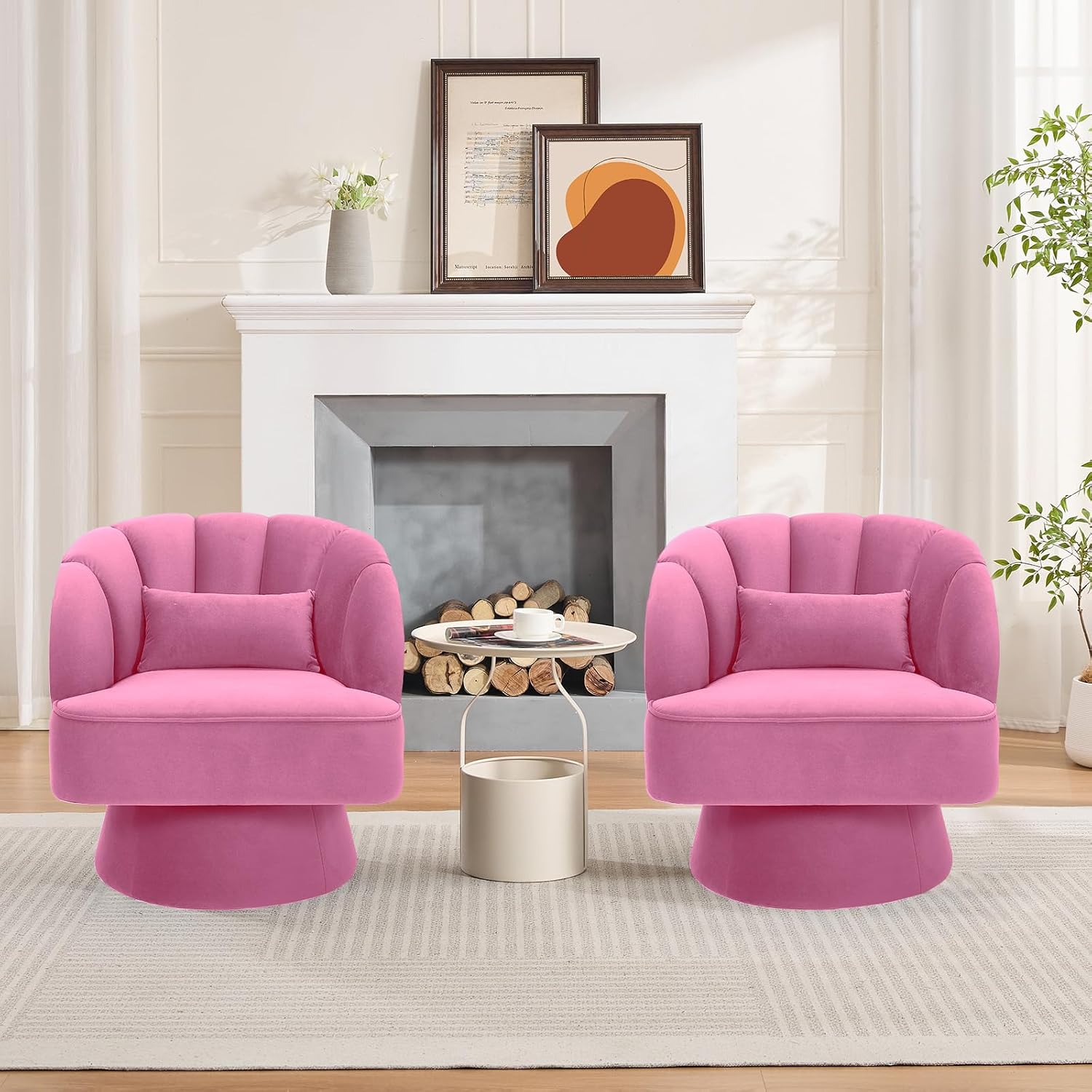 GarveeHome Modern 360° Swivel Velvet Barrel Accent Armchair – Striped Backrest & Plush Padding, Comfy Round Lounge Chair for Living Room, Bedroom, Reading Nook