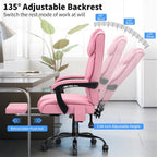 HOFFREE 400lbs Massage Office Chair with Foot Rest 6 Points Vibration Ergonomic Executive Office Chair Reclining High Back Computer Desk Chairs Pink