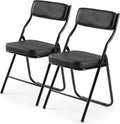 2 Pack Black Padded Folding Chairs, PU Leather Foldable Chairs with Thickened Cushion Seat & Back, Steel Frame Portable Reception Chair for Home Office Indoor Outdoor Commercial Events