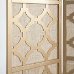 FurniFact Gold 4-Panel Wood Room Divider, Folding Screen, Fabric Panels, Diamond Design, Transitional Style, 70 Inch, Freestanding