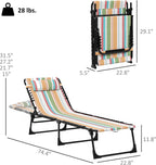 Outsunny Folding Chaise Lounge Chair Set of 2, Patio Sun Tanning Chair, Outdoor Chaise Lounger with 4-Position Reclining Back, Breathable Mesh Seat for Beach, Poolside, Rainbow Striped