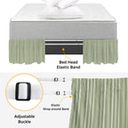Dark Sage Green Striped Bed Skirt King Size 16 Inch Drop, Adjustable & Elastic Wrap Around Bed Skirts Pleated Dust Ruffles for Twin Full Queen Cal King Base Bed, Farmhouse Stripes Modern Vintage