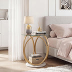 Giantex Round End Table, Faux Marble Sofa Couch Side Table with Tempered Glass Tabletop & Ring Gold Metal Frame, Small Coffee Tables for Decoration, Bedside Night Stand for Bedroom Living Room