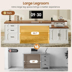 SEDETA Farmhouse 70.9" Executive Desk, Home Office Desk with File Drawers and Storage Cabinet, Computer Desk with Power Outlet for Home Office, Work Study Writing, White+Brown