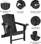 Yaheetech Folding Adirondack Chair Outdoor, HDPE Plastic Adirondack Chair with Cup/Mobile Phone Holder for Deck, Patio, Pool, Backyard, Weather Resistant, Wooden Texture, Easy Assembly Black