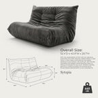 Sytopia Loveseat Chenille Bean Bag Chair for Adults, Oversized 35D Memory Foam Floor Sofa, Giant Deep Seat Gaming Reading Nook, No Assembly Required, Black Onyx