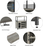 IDEALHOUSE Wine Cabinet with Large Storage Space and Detachable Rack, Small Sideboard and Buffet Cabinet with Mesh Door, Grey